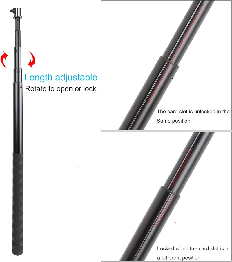 PELLKING 79inch Long Selfie Stick for GoPro 13/12 11 10 9 8 7 6 5 Blcak 4 Silver Go Pro Max Session, DJI Osmo Action 5 4 3 2,AKASO,Insta360 One RS R Cameras, 45-200cm Extendable Pole Monopod - Image 3